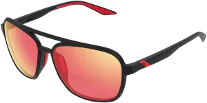 100% Kasia Aviator Sunglasses - Round - Black - Red Mirror 61042-100-43
