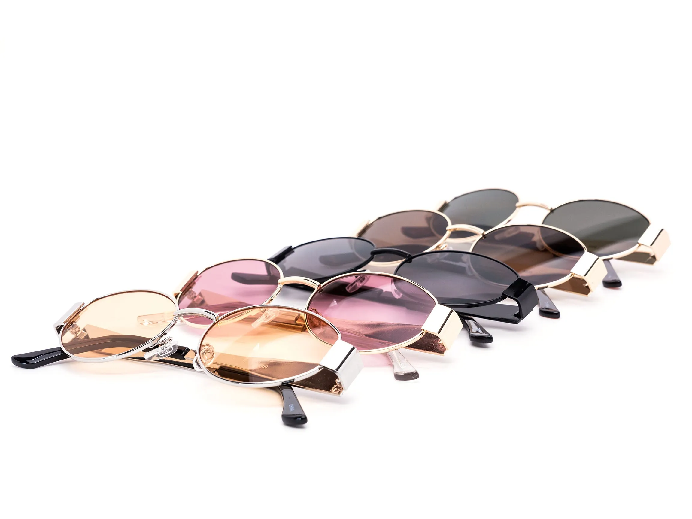 12 Pack: Chic Oval Metal Color Wholesale Sunglasses