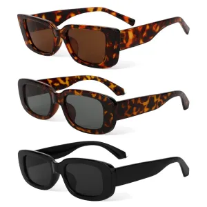 3 Pcs Rectangle Sunglasses for Women, 90’s Vintage Fashion Retro Square Driving Glasses Sun Glasses UV Protection Glasses Eyewear for Girls
