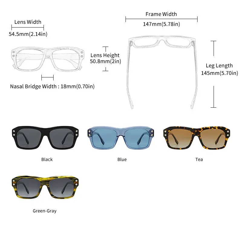 Acetate Square Rectangular Polarized Sunglasses UV400 Fashion Eyewear
