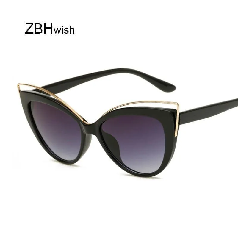 Black Glasses Fashion Cat Eyes Sunglasses Luxury Brand Designer Vintage