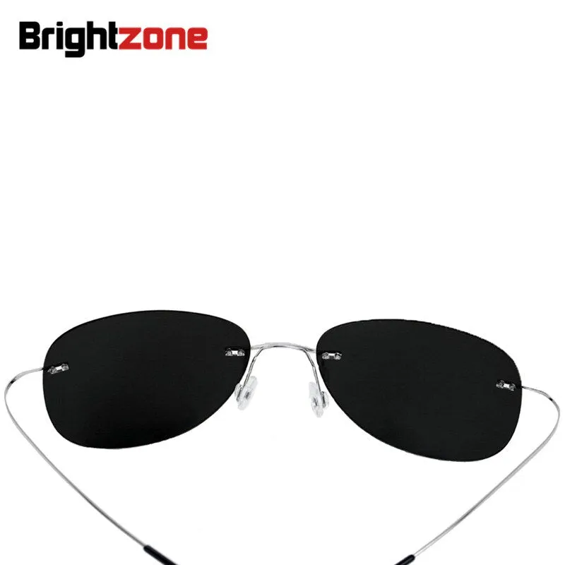Brightzone Men's Sunglasses Square Titanium Rimless Polarized 1252
