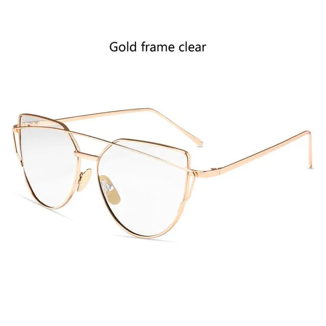 Cat Eye Vintage Rose Gold Mirror Sunglasses