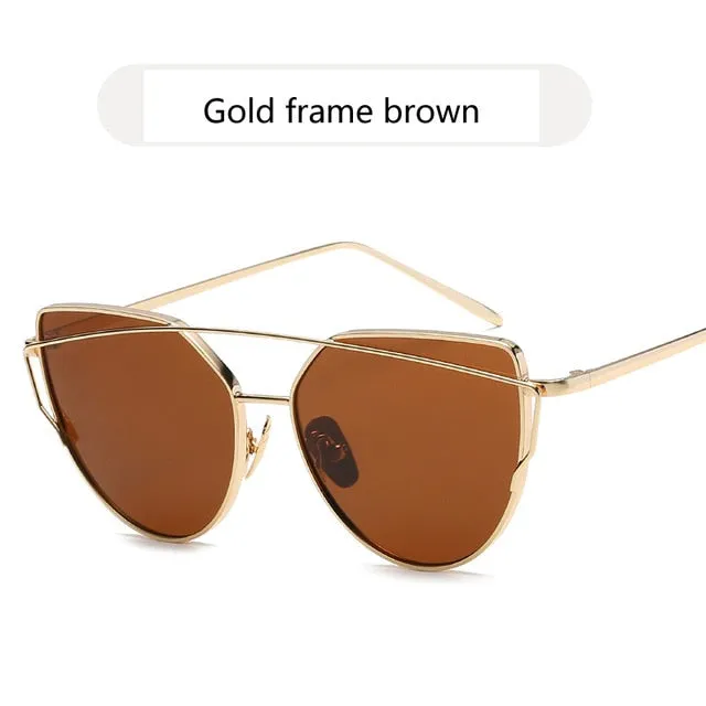 Cat Eye Vintage Rose Gold Mirror Sunglasses