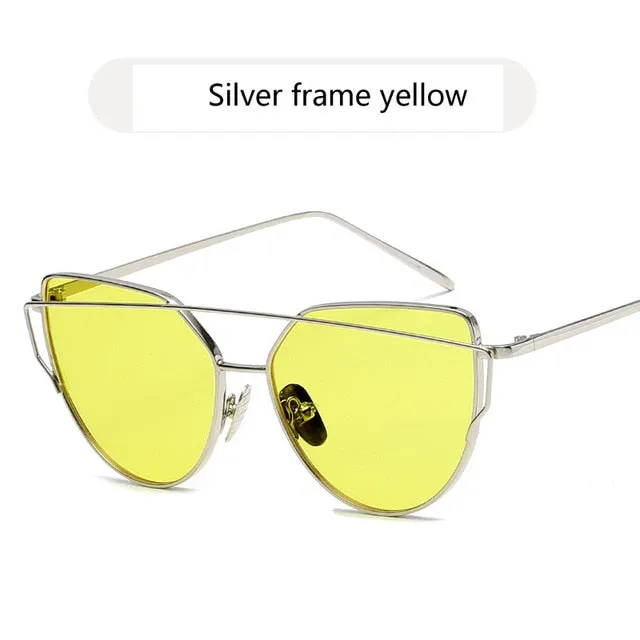 Cat Eye Vintage Rose Gold Mirror Sunglasses