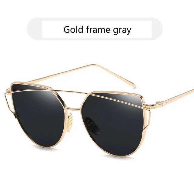 Cat Eye Vintage Rose Gold Mirror Sunglasses