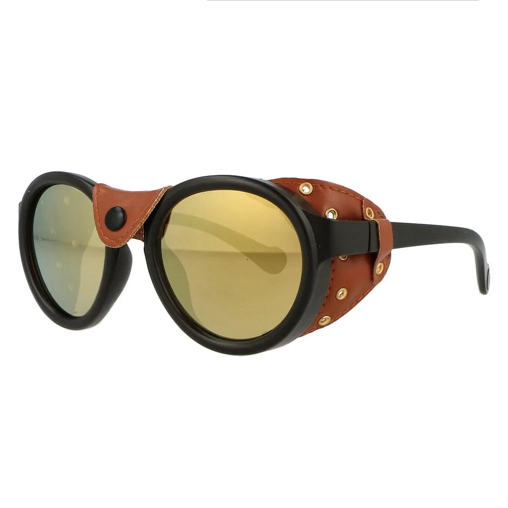 CCspace Unisex Full Rim Oval Round Resin Frame Steampunk Sunglasses 46311