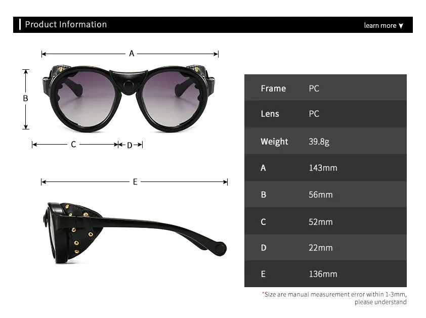 CCspace Unisex Full Rim Oval Round Resin Frame Steampunk Sunglasses 46311