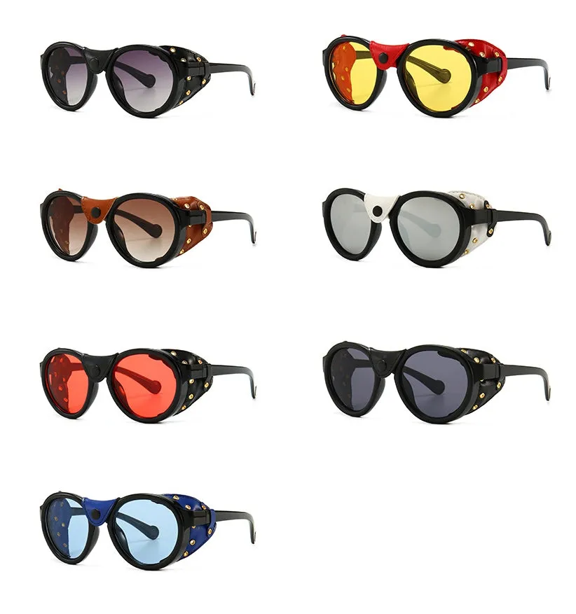 CCspace Unisex Full Rim Oval Round Resin Frame Steampunk Sunglasses 46311