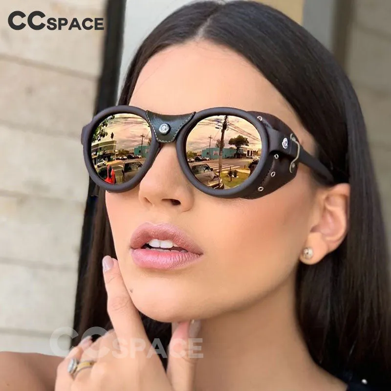 CCspace Unisex Full Rim Oval Round Resin Frame Steampunk Sunglasses 46311