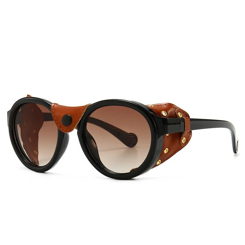 CCspace Unisex Full Rim Oval Round Resin Frame Steampunk Sunglasses 46311