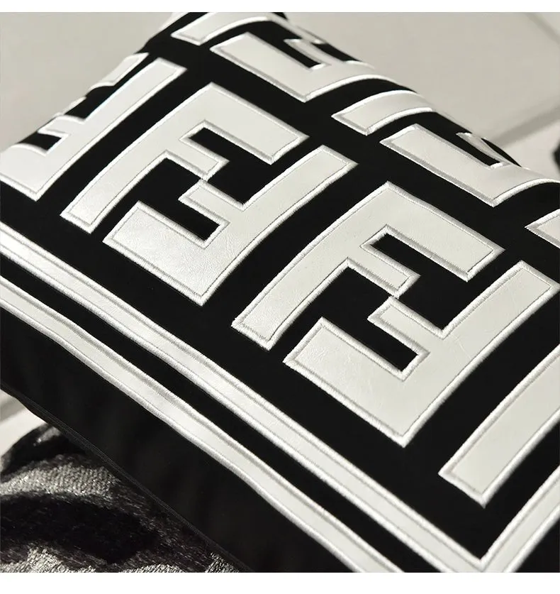 Chic Black and White Orange Accent High-End Cushion