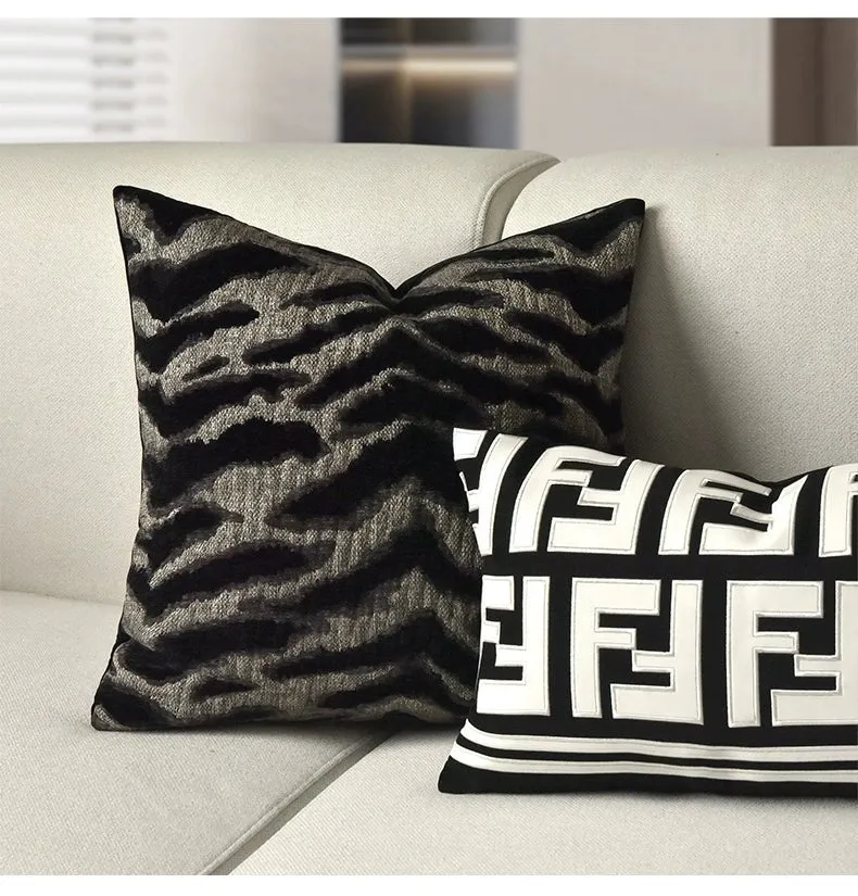 Chic Black and White Orange Accent High-End Cushion