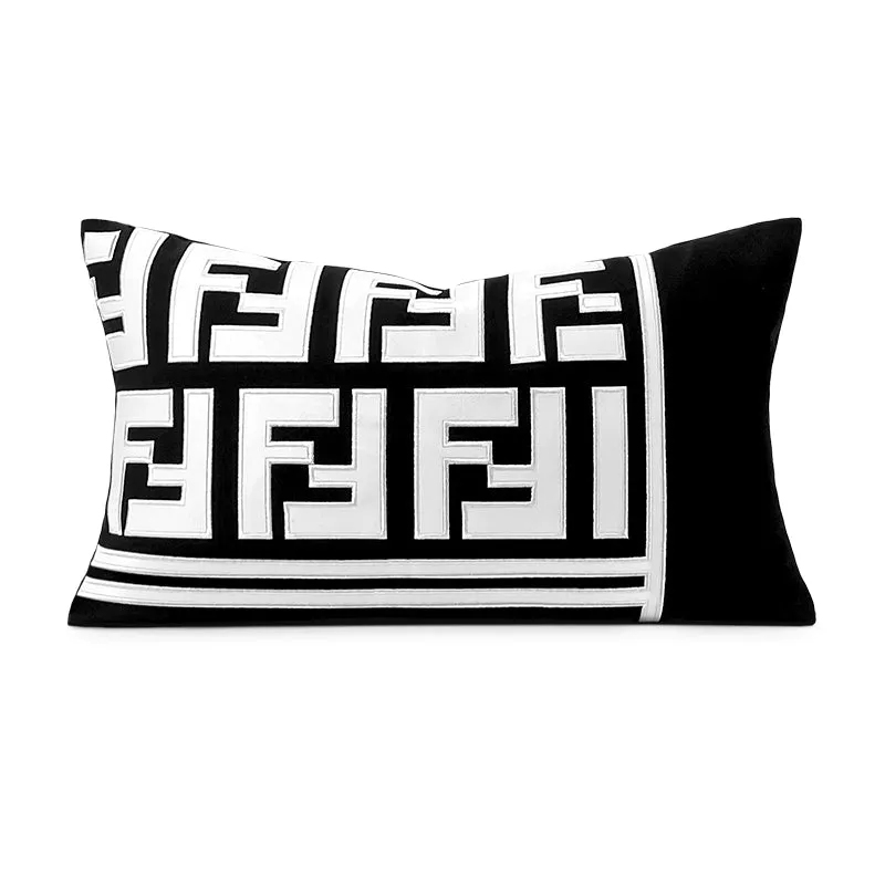 Chic Black and White Orange Accent High-End Cushion