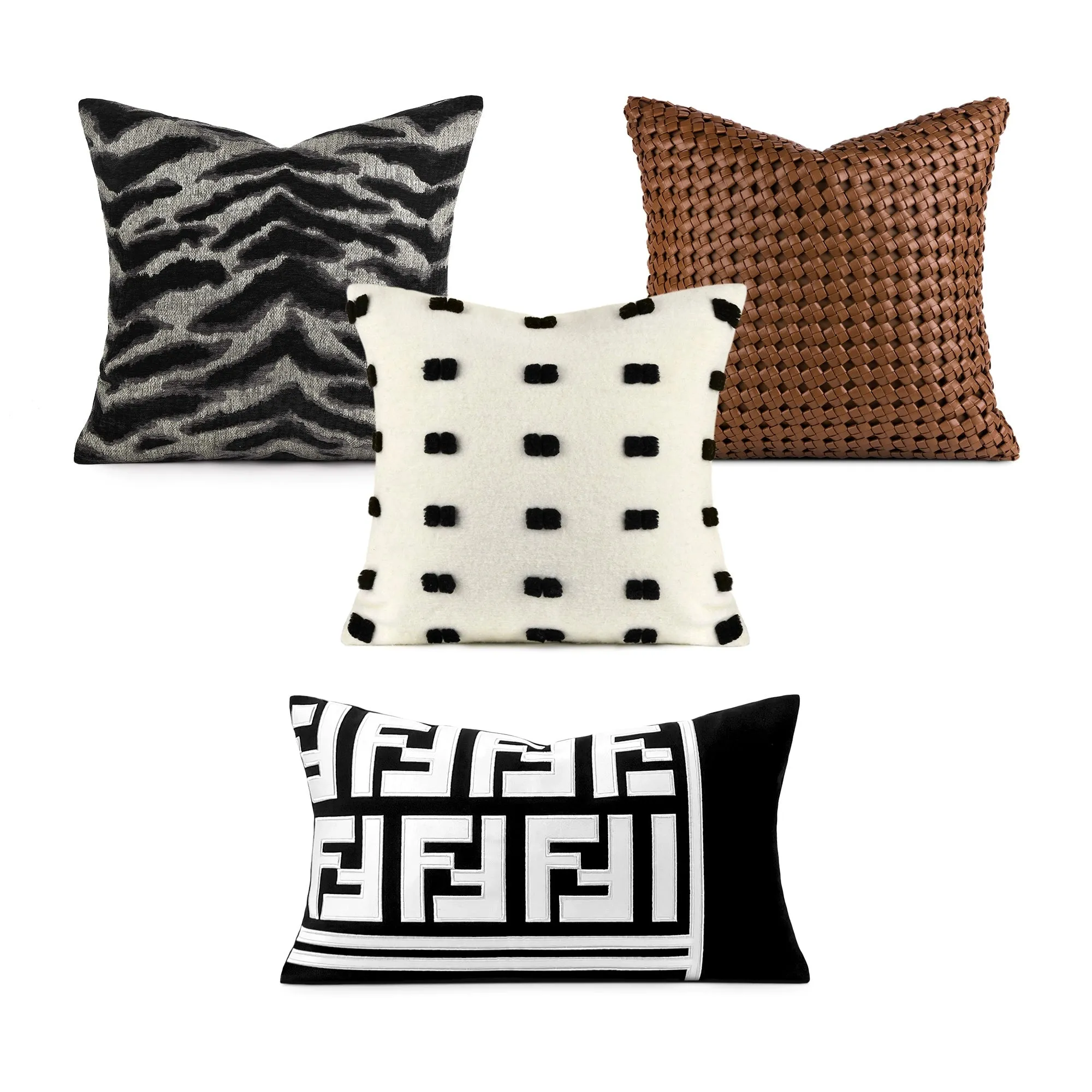 Chic Black and White Orange Accent High-End Cushion