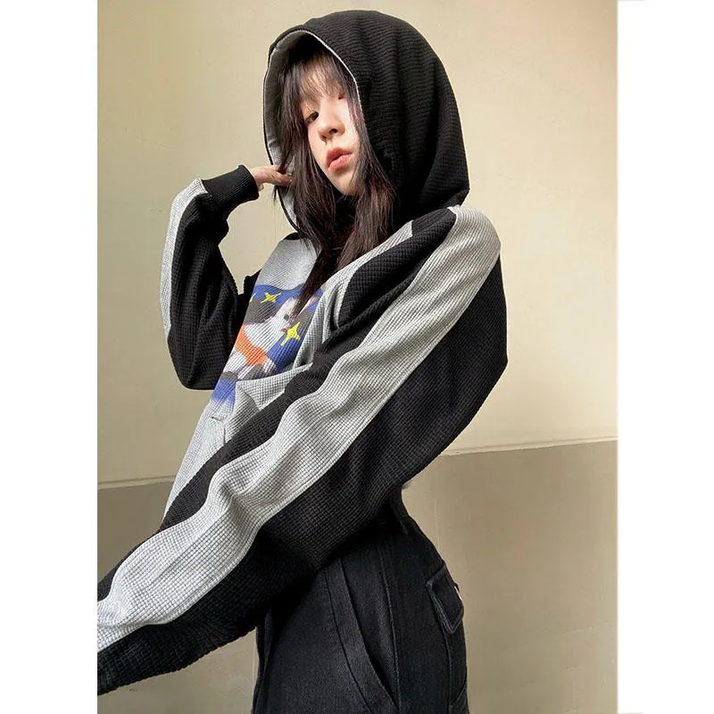 christmas outfit Sonicelife Cat Print Waffle Raglan Hoodie