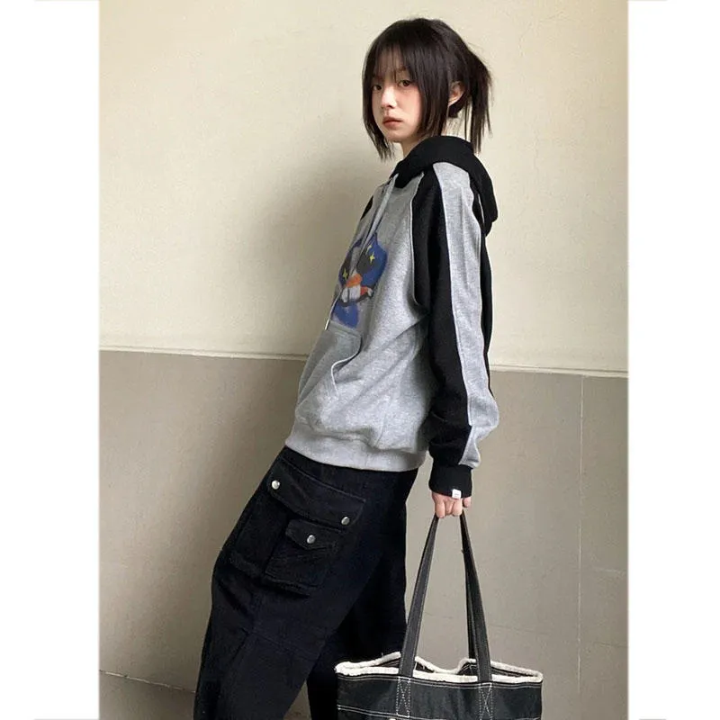 christmas outfit Sonicelife Cat Print Waffle Raglan Hoodie
