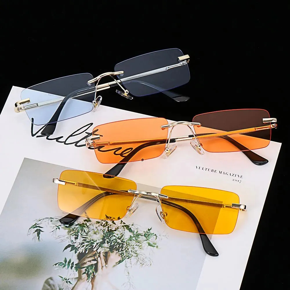 Fashion Luxury Design Rectangle Rimless SunGlasses Unisex Gradient Glasses Women Vintage Sunglasses UV400