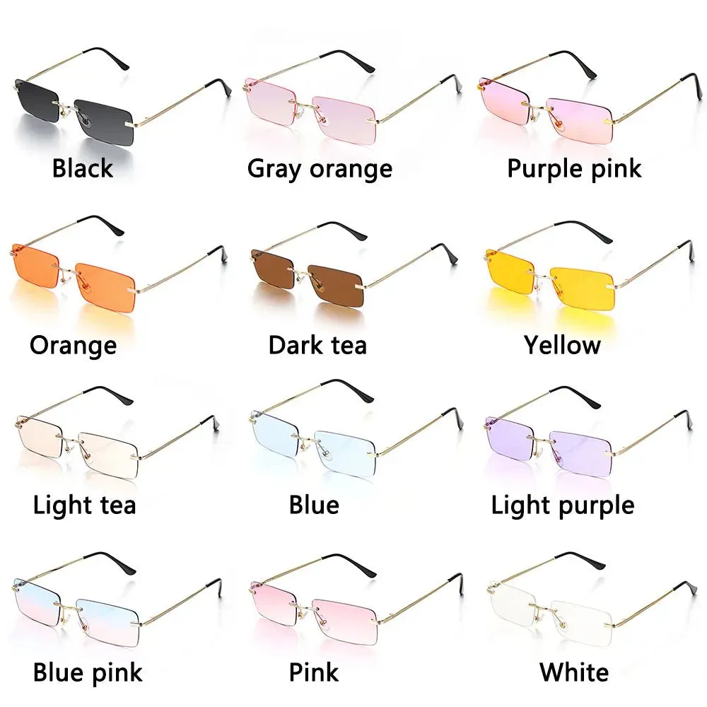 Fashion Luxury Design Rectangle Rimless SunGlasses Unisex Gradient Glasses Women Vintage Sunglasses UV400