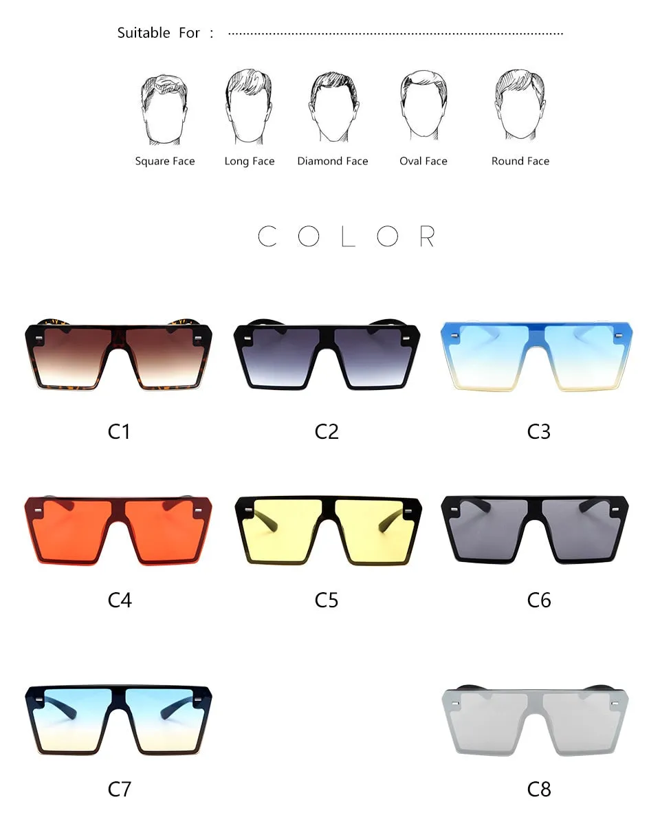 Flat Top Oversize Square Sunglasses