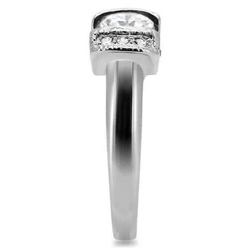 High polished (no plating) Stainless Steel Ring with AAA Grade CZ in Clear for Women Style TK194
