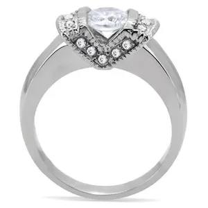 High polished (no plating) Stainless Steel Ring with AAA Grade CZ in Clear for Women Style TK194