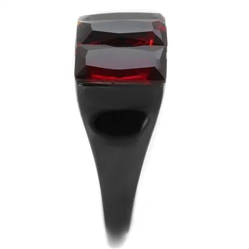 IP Black(Ion Plating) Stainless Steel Ring with Synthetic Synthetic Glass in Siam for Women Style TK1854