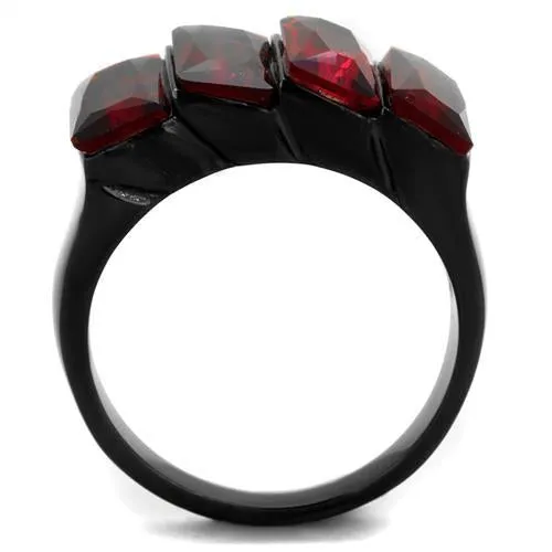 IP Black(Ion Plating) Stainless Steel Ring with Synthetic Synthetic Glass in Siam for Women Style TK1854