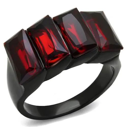 IP Black(Ion Plating) Stainless Steel Ring with Synthetic Synthetic Glass in Siam for Women Style TK1854
