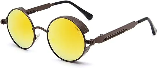 LECKIRUT Round Steampunk Sunglasses Men Women Vintage Retro Style Metal Frame Sun Glasses