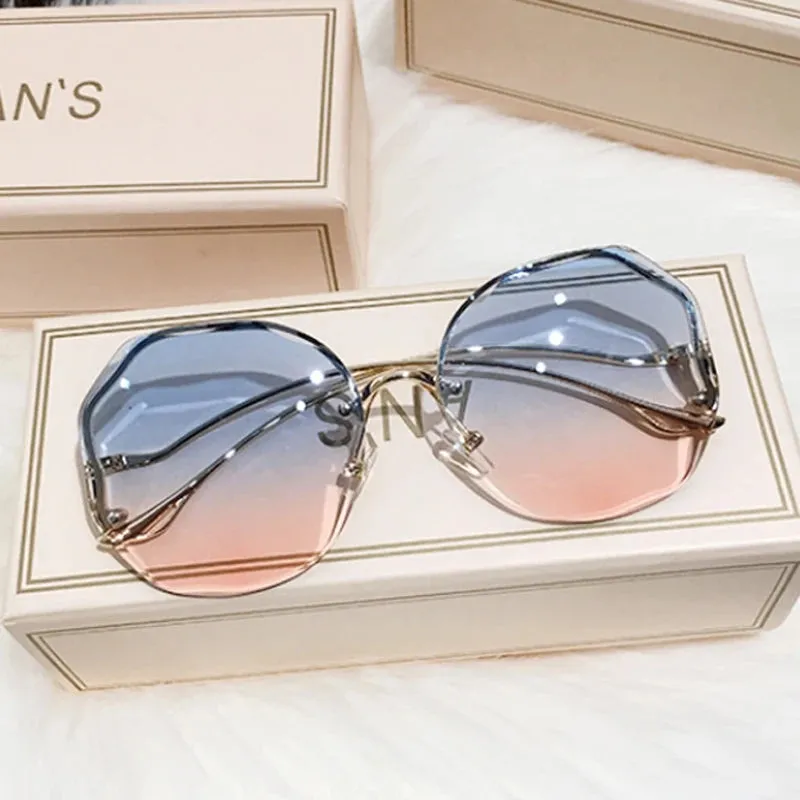 Luxury Round Gradient Sunglasses Women UV400 Metal Temples