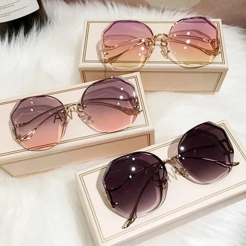 Luxury Round Gradient Sunglasses Women UV400 Metal Temples