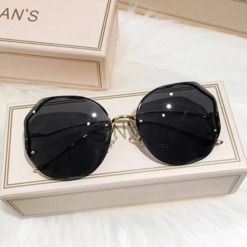 Luxury Round Gradient Sunglasses Women UV400 Metal Temples