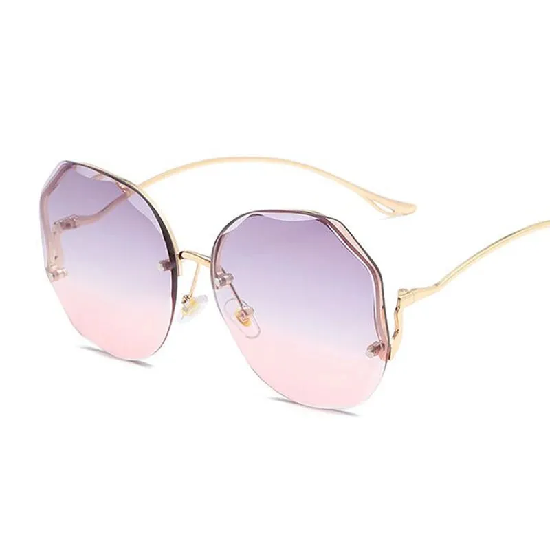 Luxury Round Gradient Sunglasses Women UV400 Metal Temples