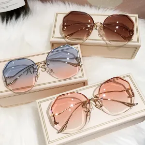 Luxury Round Gradient Sunglasses Women UV400 Metal Temples
