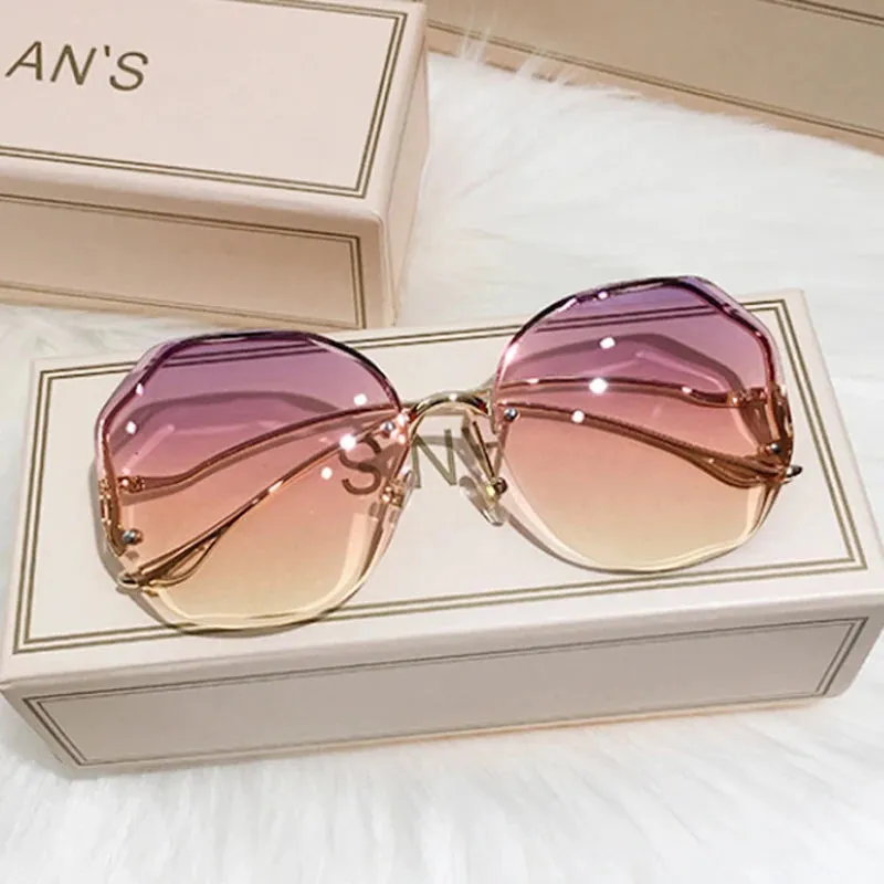 Luxury Round Gradient Sunglasses Women UV400 Metal Temples