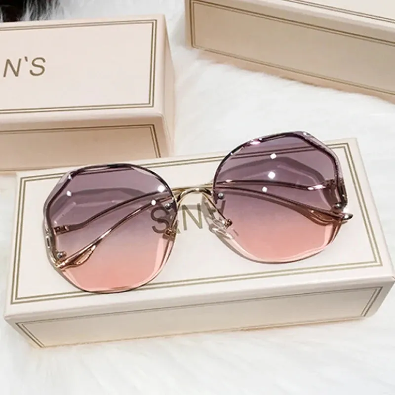 Luxury Round Gradient Sunglasses Women UV400 Metal Temples