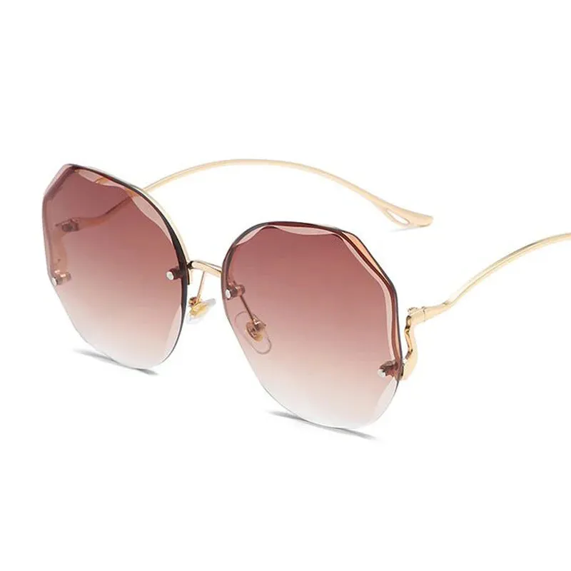 Luxury Round Gradient Sunglasses Women UV400 Metal Temples