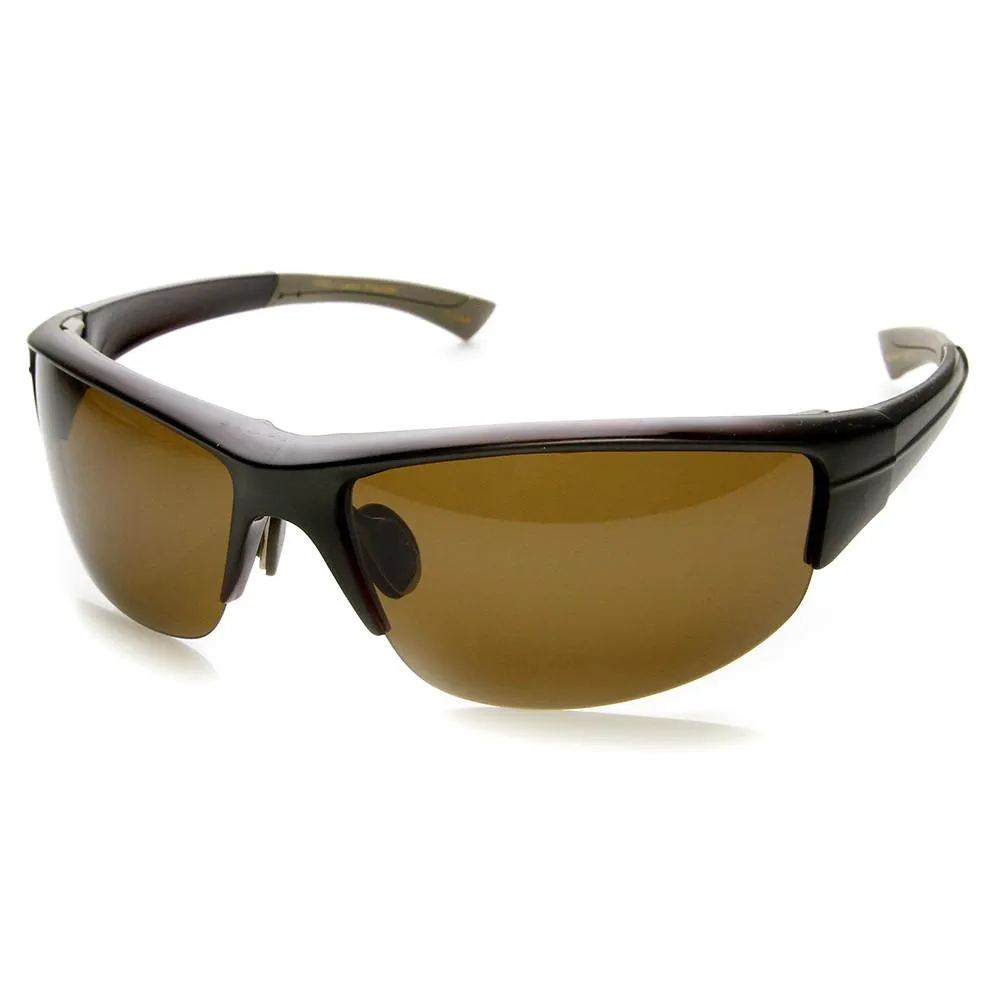 Mens Polarized TAC Lens Semi Rimless Action Sports Wrap Around Sunglasses 9272