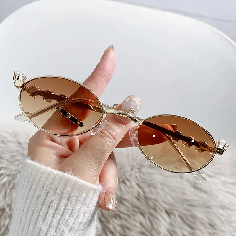 New Fashion Diamond Sunglasses Women Small Frame Oval UV400