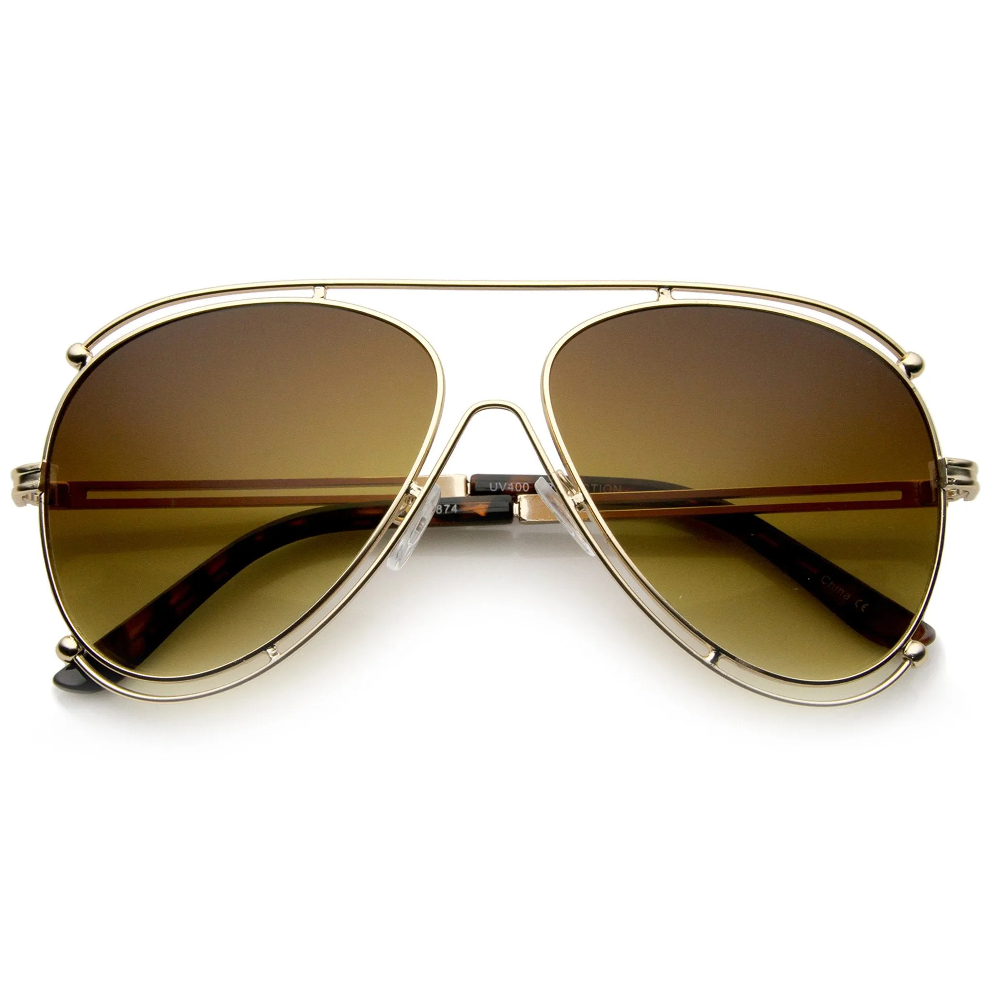 Oversize Modern Dual Wire Frame Aviator Sunglasses A327