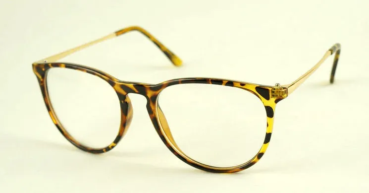 Retro Fashion 2016 Glasses Women Eyewear Vintage Round Clear Lens Frame Metal Legs High Quality Unisex Plain Glasses Eyeglasses