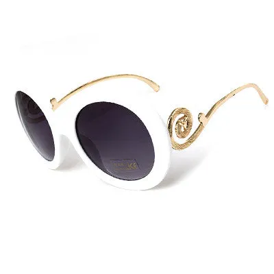 Round Big Frame Fox Metal Temple Glasses New Vintage Baroque Fashion Summer Cool Sunglasses Women Brand Designer shades
