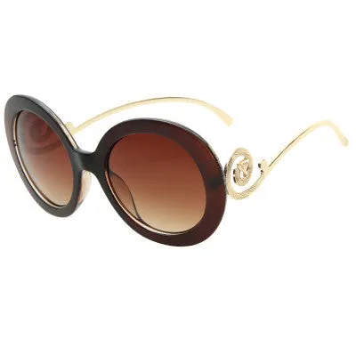 Round Big Frame Fox Metal Temple Glasses New Vintage Baroque Fashion Summer Cool Sunglasses Women Brand Designer shades