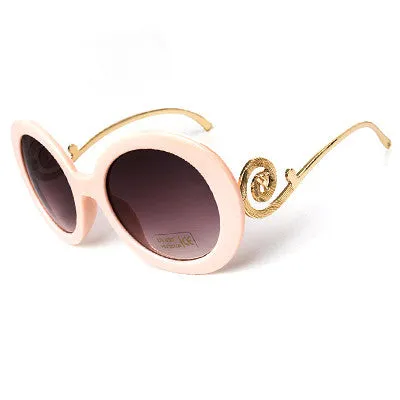 Round Big Frame Fox Metal Temple Glasses New Vintage Baroque Fashion Summer Cool Sunglasses Women Brand Designer shades