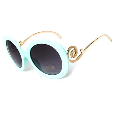 Round Big Frame Fox Metal Temple Glasses New Vintage Baroque Fashion Summer Cool Sunglasses Women Brand Designer shades