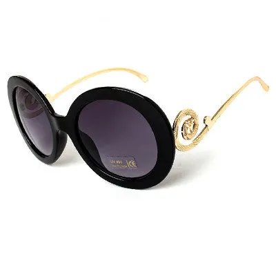 Round Big Frame Fox Metal Temple Glasses New Vintage Baroque Fashion Summer Cool Sunglasses Women Brand Designer shades