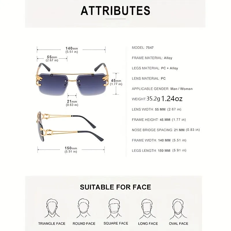 Stylish Rimless Aviator Sunglasses for Men and Women with Hollow Temple