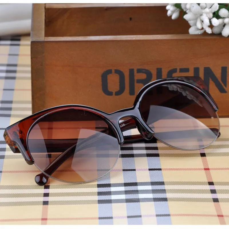 Summer Style Cat Eye Sunglasses Women Eyewear Semi-Rimless Sunglasses Super Round Circle Cat Eye Sunglasses