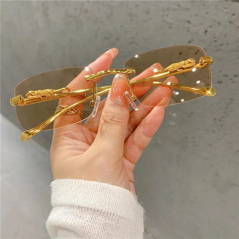 VAIGE Golden Leopard Rimless Sunglasses with UV400 Protection